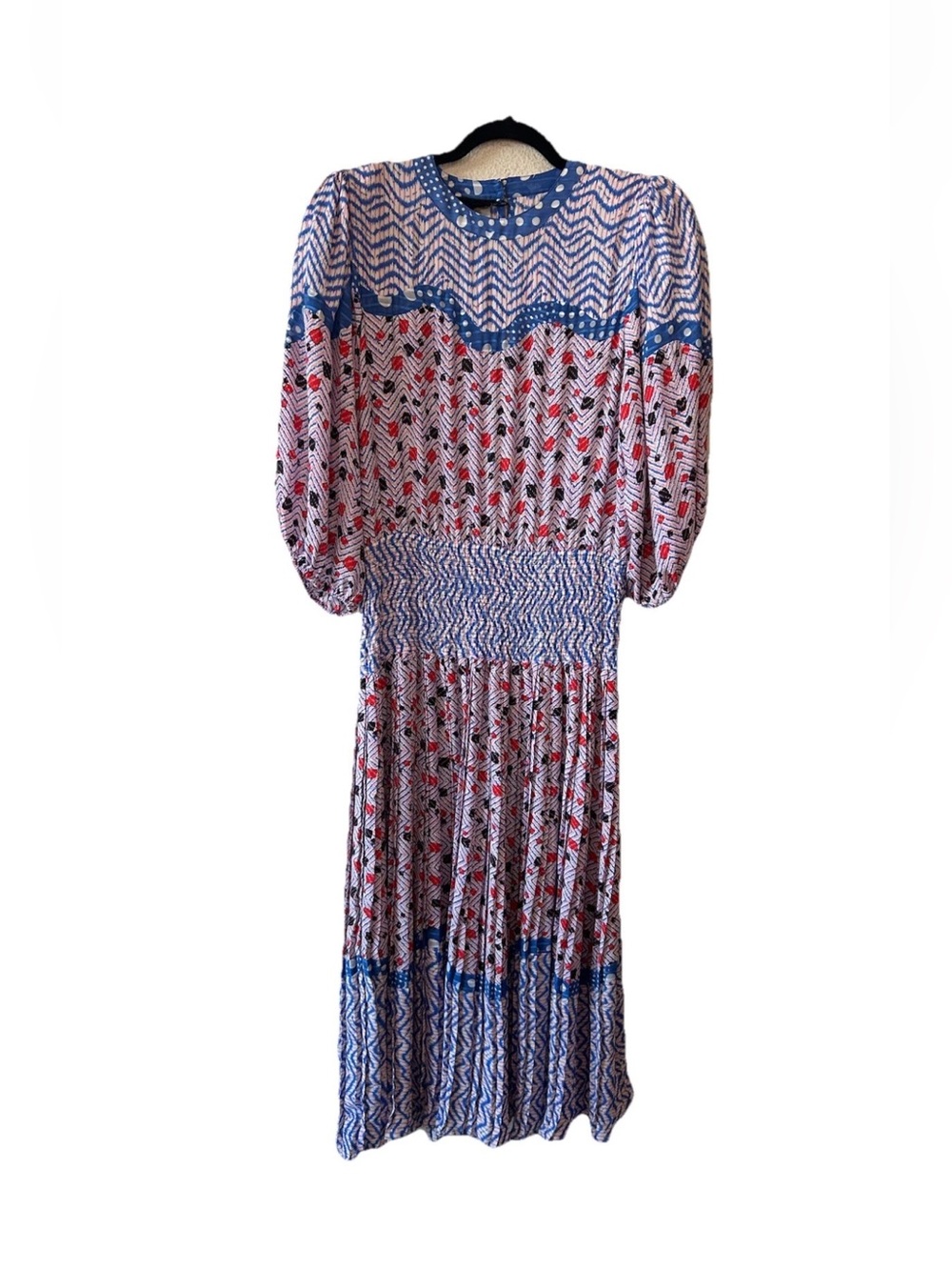 Vintage Diane Freis 80s Pleated Georgette Smocked Maxi Dress Boho M/L